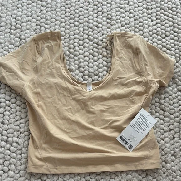 Lululemon Athletica Tan Fitted Crop Bodysuit with Cap Sleeves - Picture 1 of 3